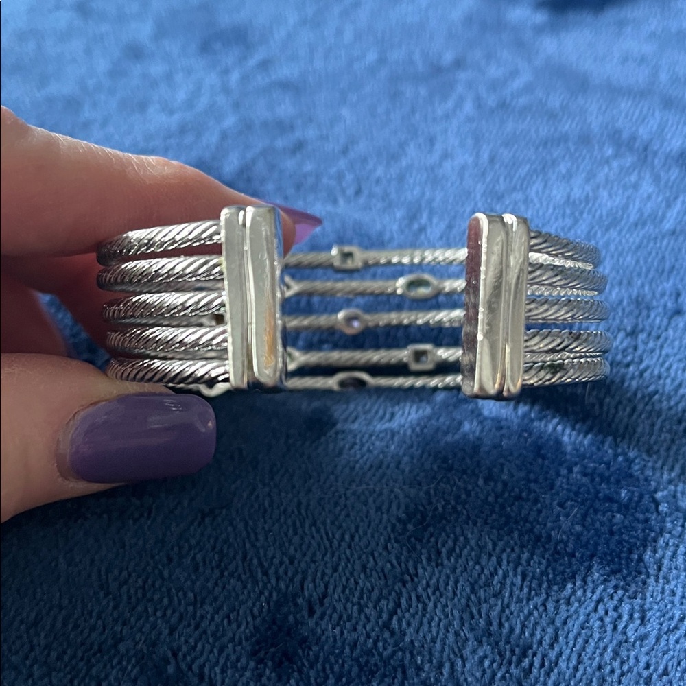 Multi-Stone Cuff Silver Bracelet - Picture 2 of 6